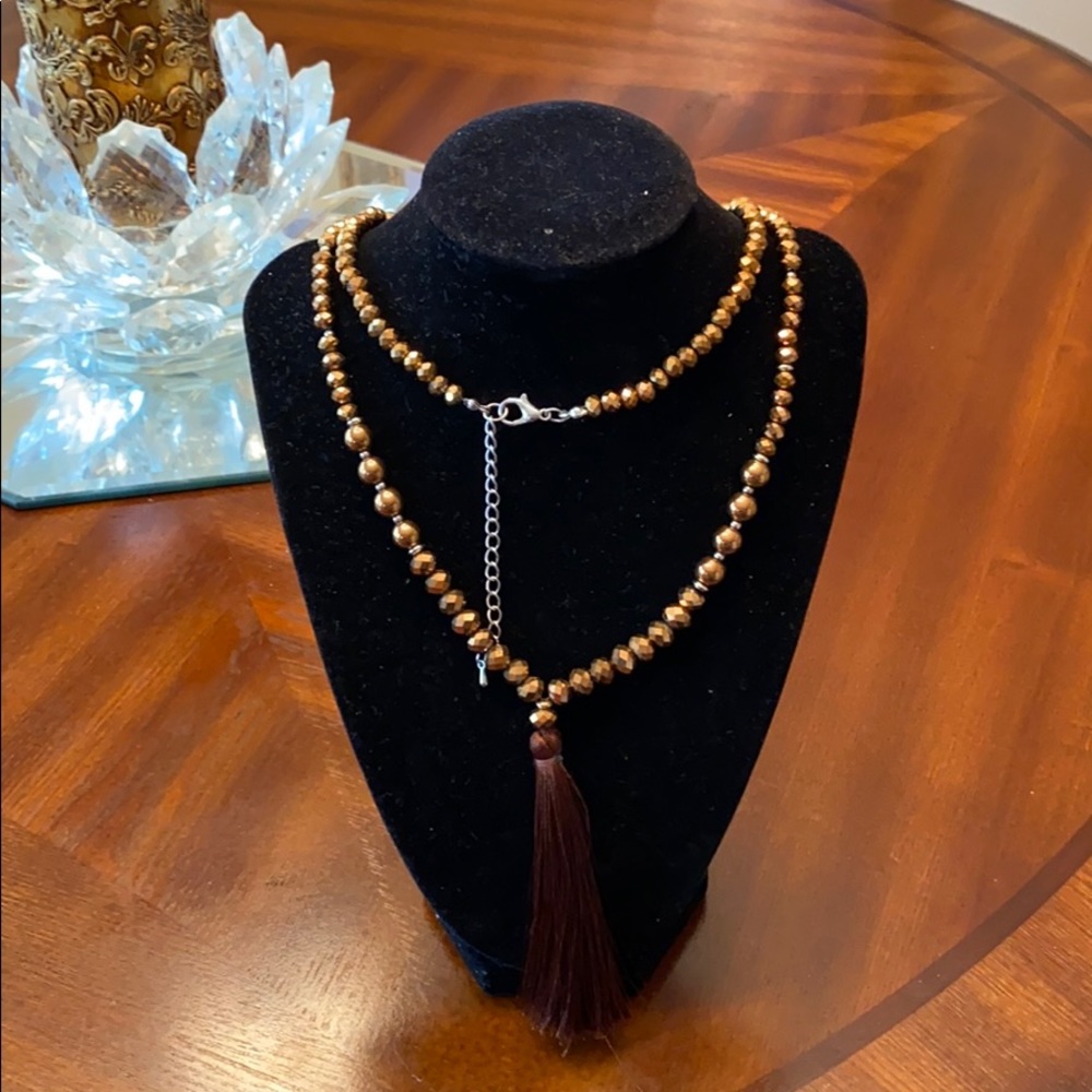 Brown long tassel necklace